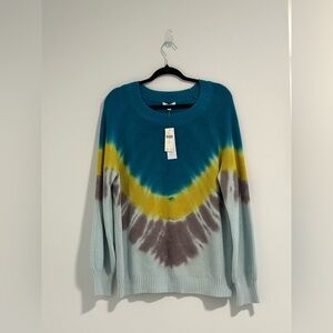 Anthropologie 525 America Teal and Yellow Crew Neck Sweater